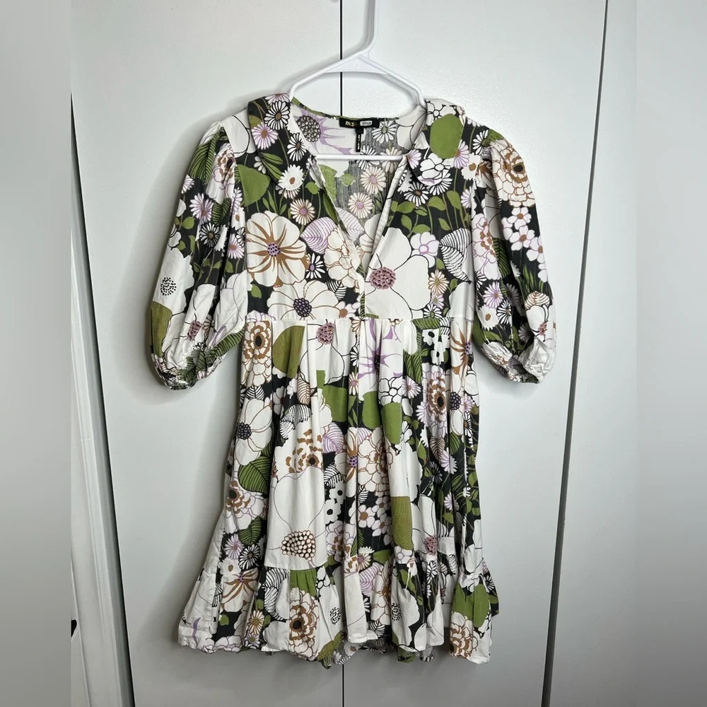MAJE- Ruffled floral-print cotton-poplin mini dress Size 34 (XS)  RTR - Picture 3 of 12